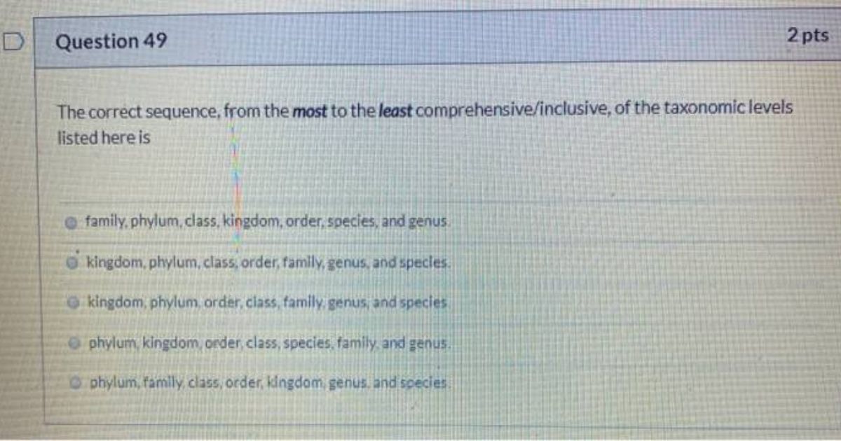 Can You Identify the Correct Sequence of Taxonomic Categories