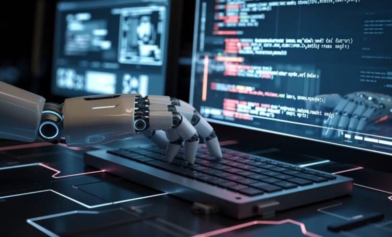 Close-up-of-a-robotic-hand-typing-on-a-keyboard-1200x727